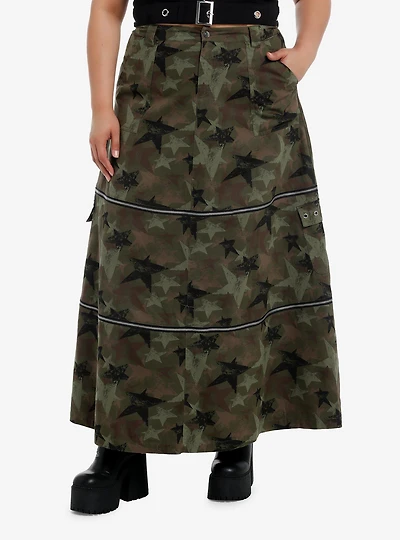 Social Collision Camo Star Zip-Off Maxi Skirt Plus Size
