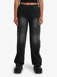 Black Wash Patch Wide Leg Jeans