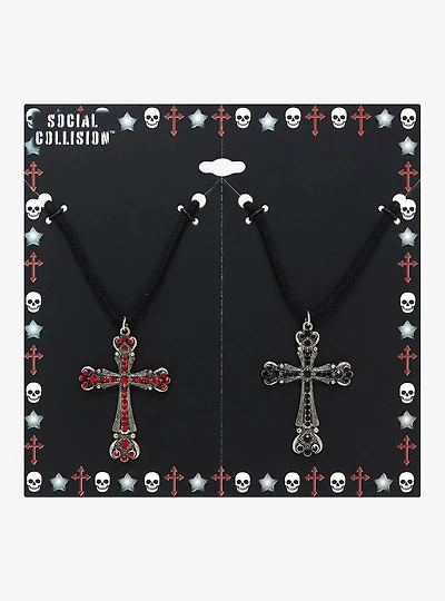 Social Collision Gem Cross Best Friend Cord Necklace Set