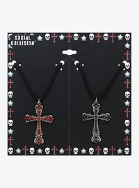 Social Collision Gem Cross Best Friend Cord Necklace Set
