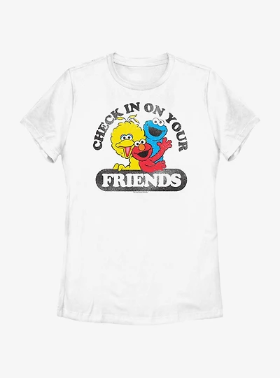 Sesame Street Check On Your Friends Big Bird Cookie Monster and Elmo Womens T-Shirt