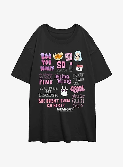 Mean Girls Movie Phrases Womens Oversized T-Shirt