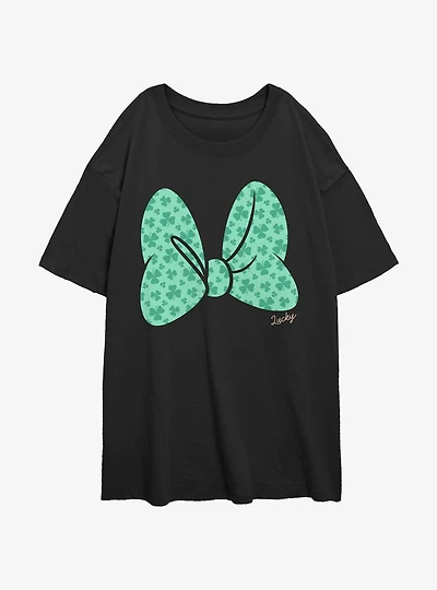 Disney Minnie Mouse Clover Bow Womens Oversized T-Shirt