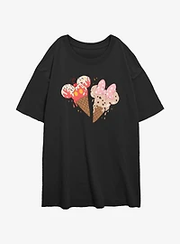 Disney Mickey Mouse & Minnie Ice Cream Cones Womens Oversized T-Shirt