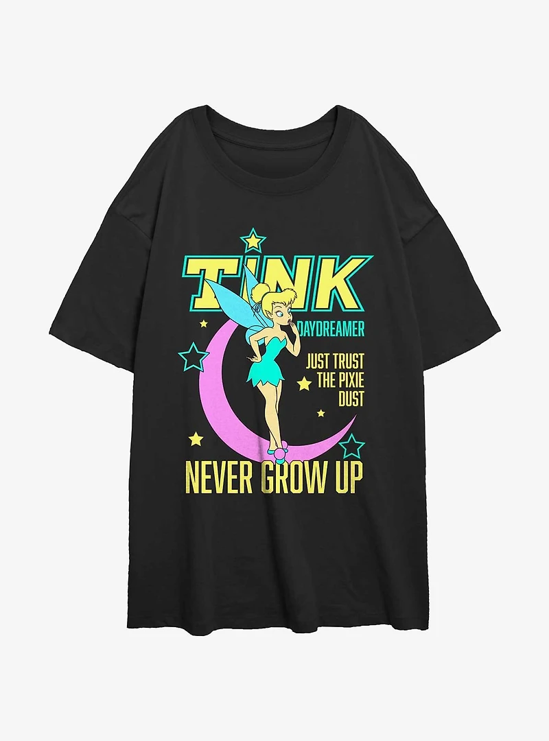 Disney Tinker Bell Daydreamer Never Grow Up Womens Oversized T-Shirt