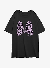 Disney Minnie Mouse Animal Print Bow Womens Oversized T-Shirt