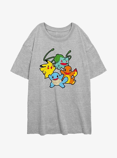Pokemon Classic Group Womens Oversized T-Shirt