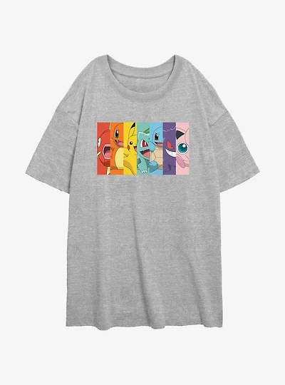 Pokemon Rainbow Portrait Womens Oversized T-Shirt