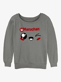 Maruchan Kawaii Wink Face Girls Slouchy Sweatshirt