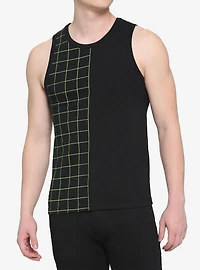 Black & Green Grid Split Tank Top