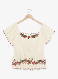 Strawberry Shortcake Ruffled Tie-Back Women's Plus Blouse - BoxLunch Exclusive