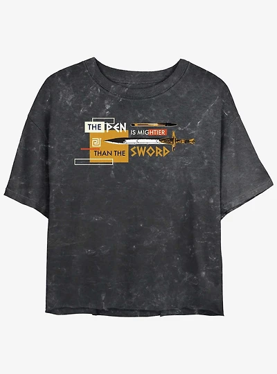 Disney Percy Jackson And The Olympians The Pen Is Mightier Than The Sword Mineral Wash Girls Crop T-Shirt