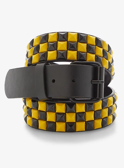 Black & Yellow Three Row Pyramid Stud Belt