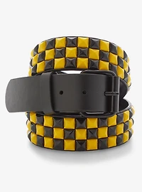 Black & Yellow Three Row Pyramid Stud Belt