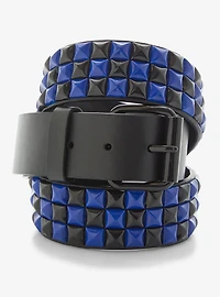 Black & Blue Three Row Pyramid Stud Belt