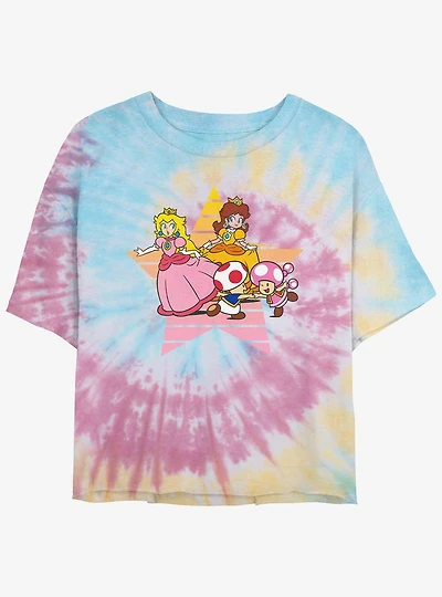 Nintendo Princess Peach & Daisy Star Girls Tie-Dye Crop T-Shirt