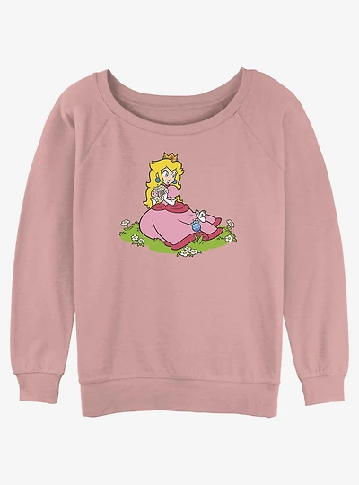 Nintendo Peach And A Butterfly Girls Slouchy Sweatshirt