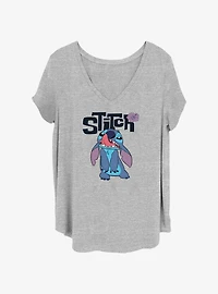 Disney Lilo & Stitch Silly Face Flowers Girls T-Shirt Plus Size