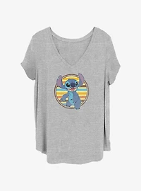 Disney Lilo & Stitch Retro Stripe Badge Girls T-Shirt Plus Size
