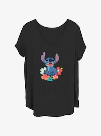 Disney Lilo & Stitch Happy Stitch Floral Sit Girls T-Shirt Plus Size