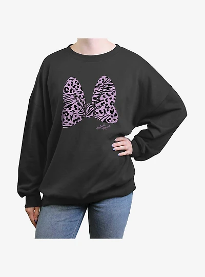 Disney Minnie Mouse Animal Print Bow Girls Oversized Sweatshirt