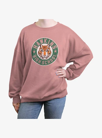 Stranger Things Hawkins High Tiger Emblem Girls Oversized Sweatshirt