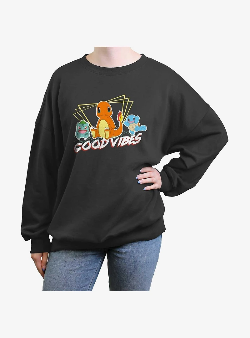 Pokemon Good Vibes Starters Girls Oversized Sweatshirt