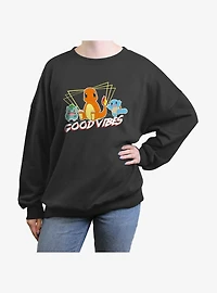 Pokemon Good Vibes Starters Girls Oversized Sweatshirt