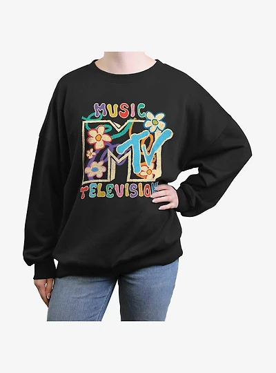 MTV Floral Logo Womens Oversized Sweatshirt