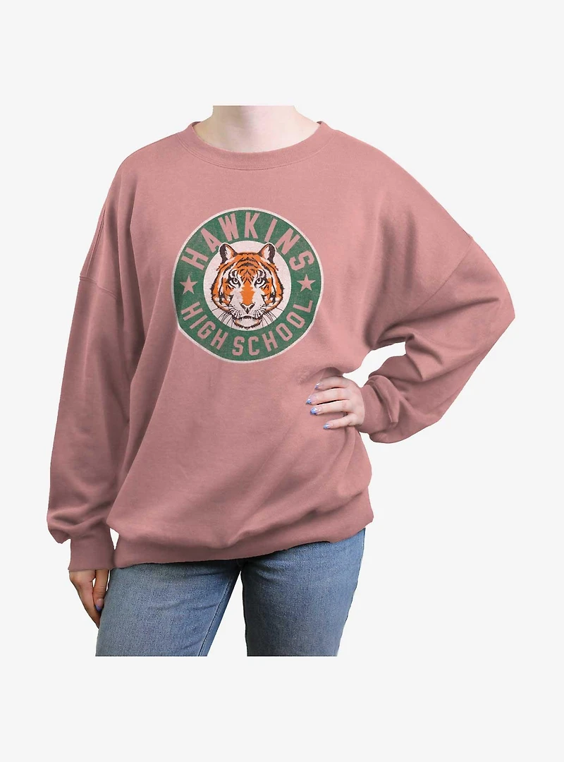 Stranger Things Hawkins High Tiger Emblem Womens Oversized Sweatshirt