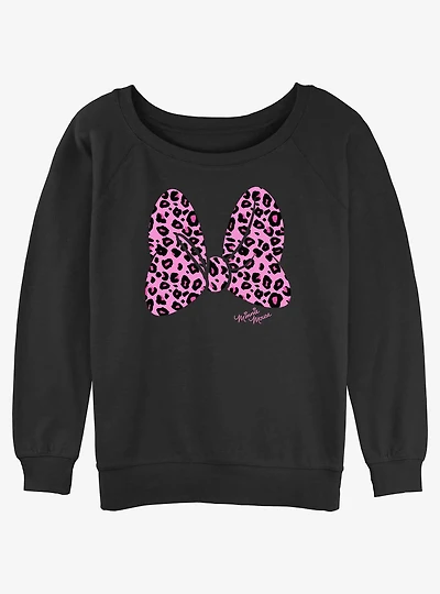 Disney Minnie Mouse pink Animal Print Bow Girls Slouchy Sweatshirt