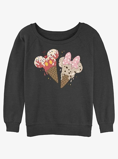 Disney Mickey Mouse & Minnie Mouse Ice Cream Cones Girls Slouchy Sweatshirt