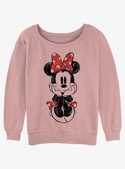 Disney Minnie Mouse Sitting Sketch Girls Slouchy Sweatshirt