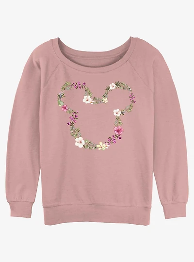 Disney Mickey Mouse Floral Mickey Girls Slouchy Sweatshirt