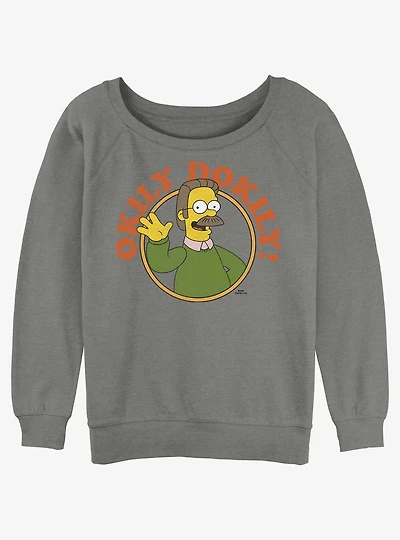 The Simpsons Okily Dokily Ned Flanders Girls Slouchy Sweatshirt