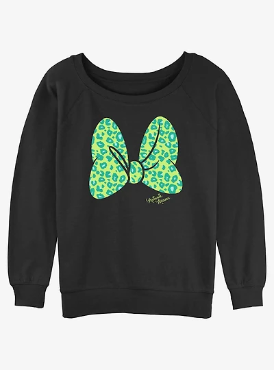Disney Minnie Mouse  green Animal Print Bow Womens Slouchy Sweatshirt