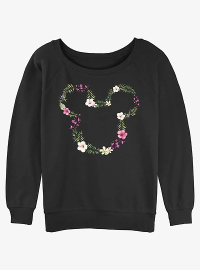 Disney Mickey Mouse Floral Womens Slouchy Sweatshirt