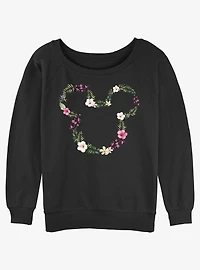 Disney Mickey Mouse Floral Womens Slouchy Sweatshirt