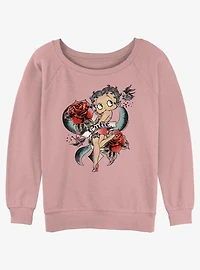 Betty Boop Cutie Rose Tattoo Womens Slouchy Sweatshirt