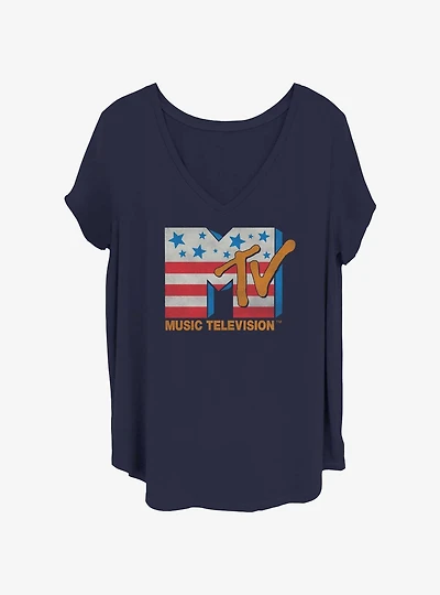 MTV Stars And Stripes Logo Girls T-Shirt Plus Size