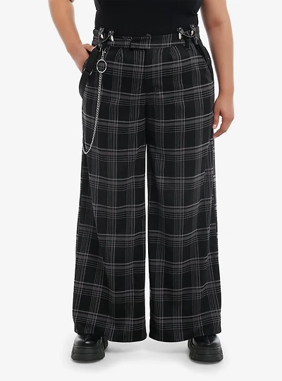 Social Collision Grey Plaid Suspender Trouser Pants Plus Size