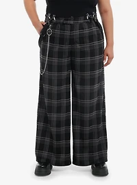 Social Collision Grey Plaid Suspender Trouser Pants Plus Size