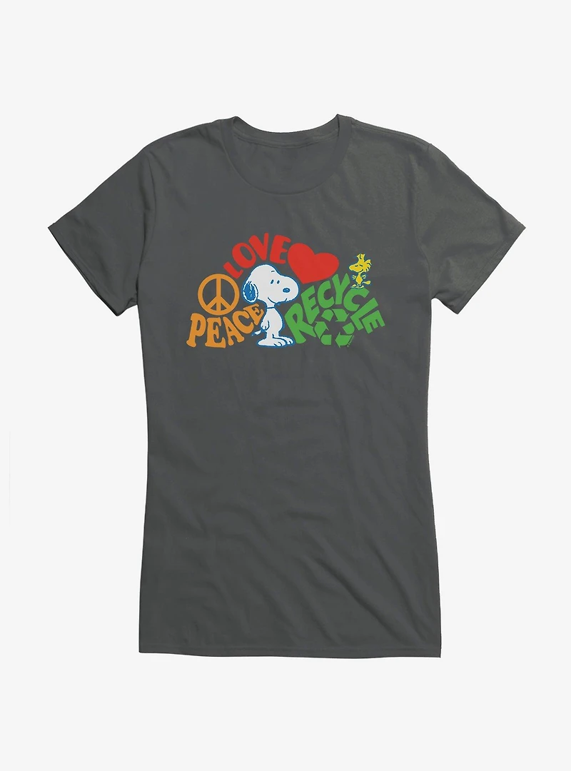 Peanuts Peace Love Recycle Girls T-Shirt