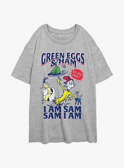 Dr. Seuss I Am Sam Green Eggs And Ham Womens Oversized T-Shirt