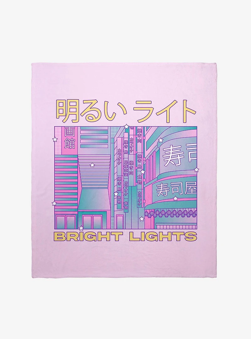 Vaporwave Bright Lights Japanese Throw Blanket