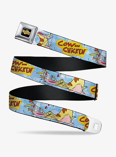 Cow And Chicken Title Logo And Character Poses Youth Seatbelt Belt