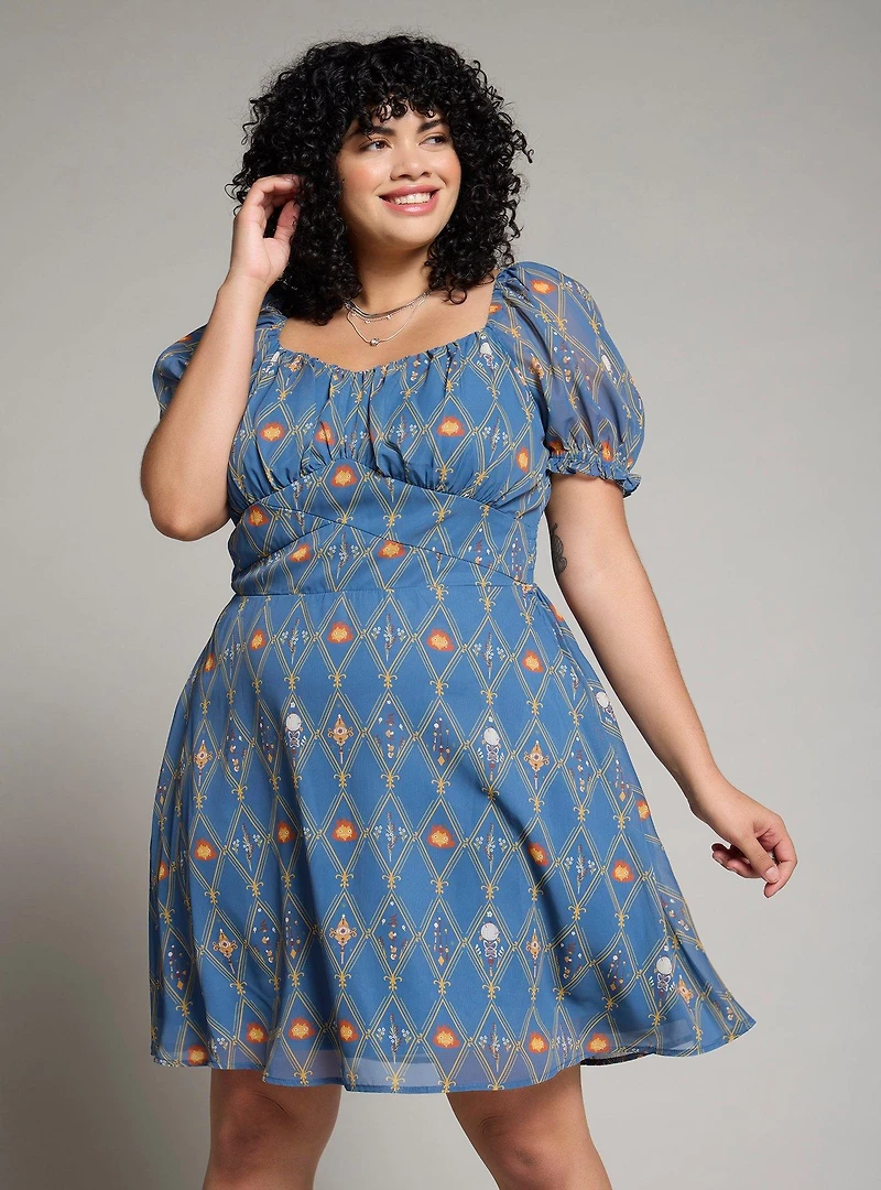 Studio Ghibli Howl's Moving Castle Diamond Icons Allover Print Plus Smock Dress - BoxLunch Exclusive
