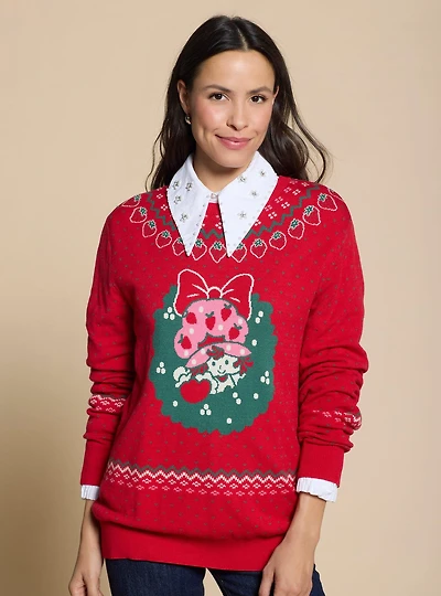 Strawberry Shortcake Wreath Portrait Holiday Sweater - BoxLunch Exclusive