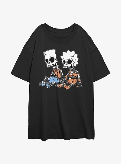 The Simpsons Skeleton Bart And Lisa Womens Oversized T-Shirt