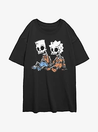 The Simpsons Skeleton Bart And Lisa Womens Oversized T-Shirt
